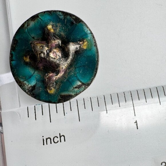 Chinese Antique Enamel Metal Frog Button Lily Pad Symbolizing Wealth & Prosperit - Picture 3 of 6